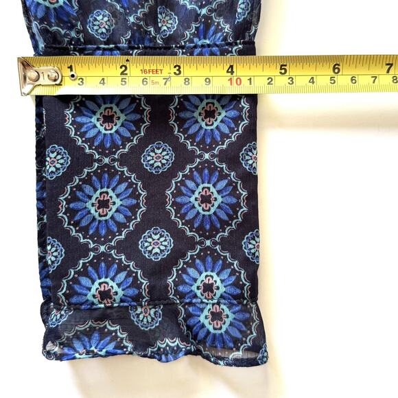 MISA Los Angeles Sheer Anita Button Front Blouse Top in Blue Valencia Tile - Picture 10 of 12